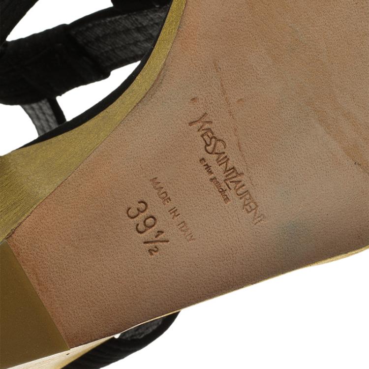 Pre Owned Saint Laurent Paris Black Suede Totem Wedge Sandals Size 39.5
