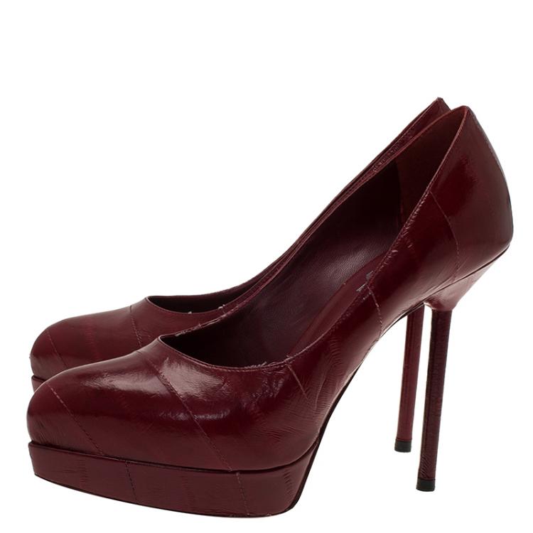 Pre Owned Saint Laurent Paris Burgundy Leather Divine Pointed Platform Pumps Size 35.5