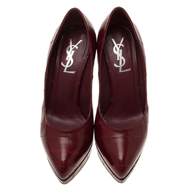 Pre Owned Saint Laurent Paris Burgundy Leather Divine Pointed Platform Pumps Size 35.5