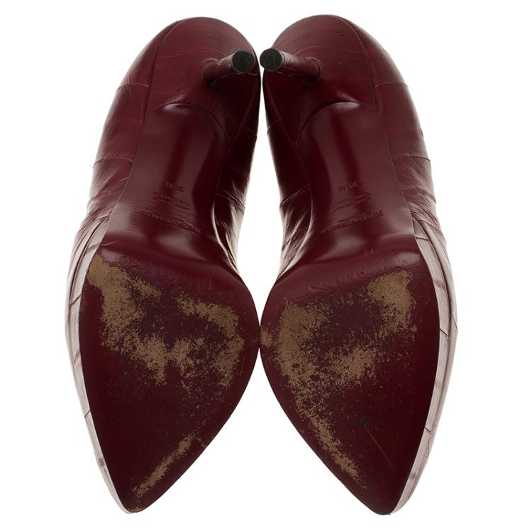 Pre Owned Saint Laurent Paris Burgundy Leather Divine Pointed Platform Pumps Size 35.5