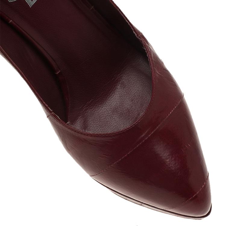 Pre Owned Saint Laurent Paris Burgundy Leather Divine Pointed Platform Pumps Size 35.5