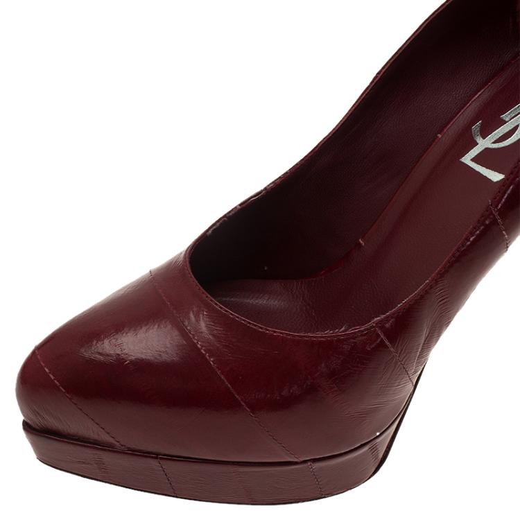 Pre Owned Saint Laurent Paris Burgundy Leather Divine Pointed Platform Pumps Size 35.5
