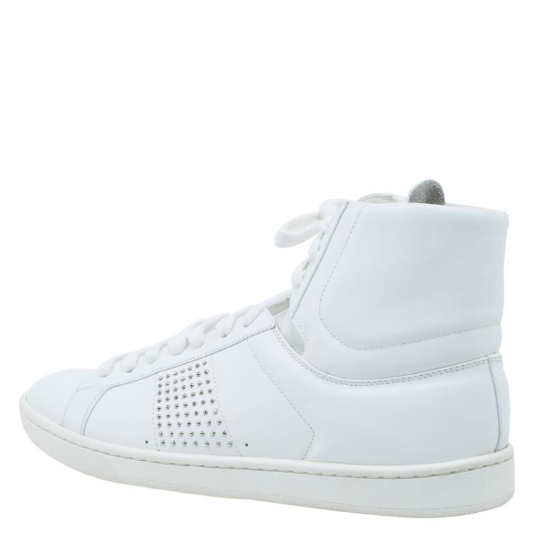 Pre Owned Saint Laurent Paris White Studded Leather High Top Sneakers Size 38