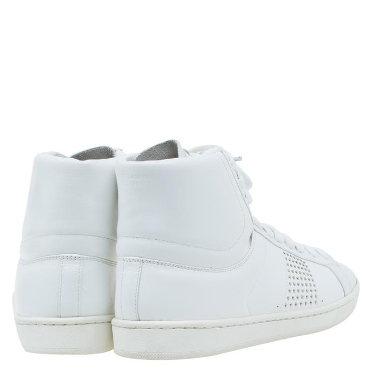 Pre Owned Saint Laurent Paris White Studded Leather High Top Sneakers Size 38
