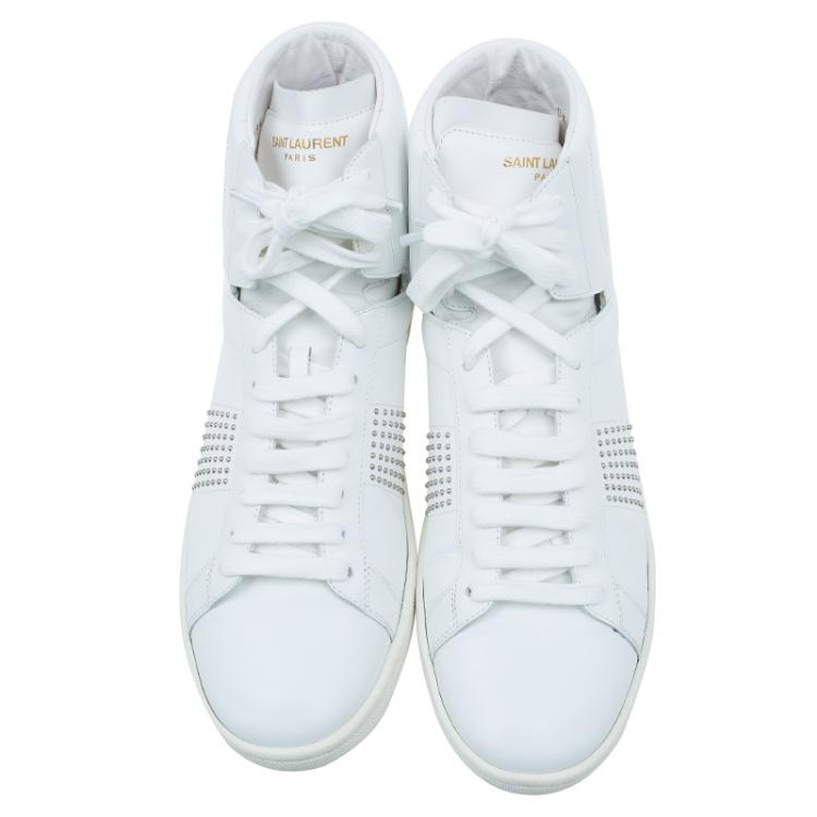 Pre Owned Saint Laurent Paris White Studded Leather High Top Sneakers Size 38