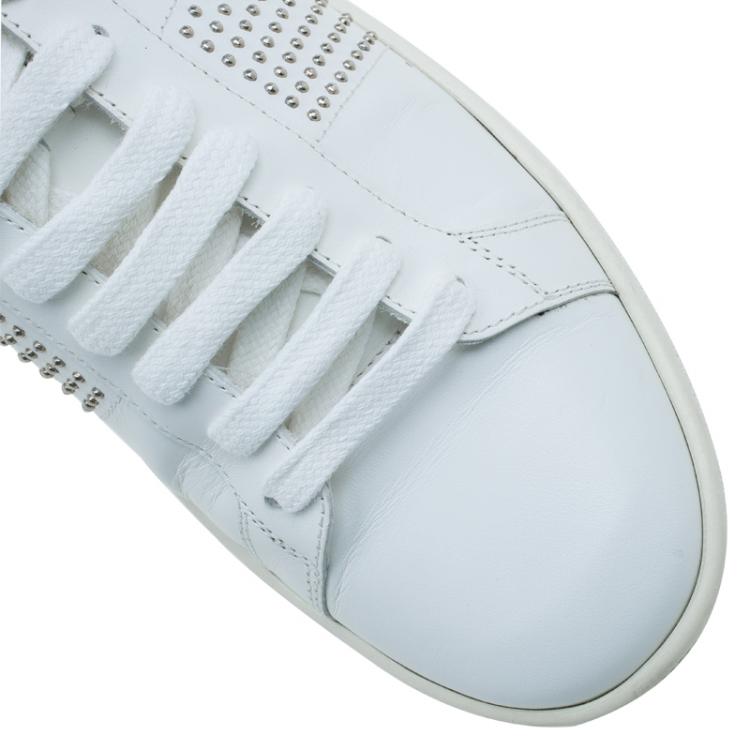 Pre Owned Saint Laurent Paris White Studded Leather High Top Sneakers Size 38