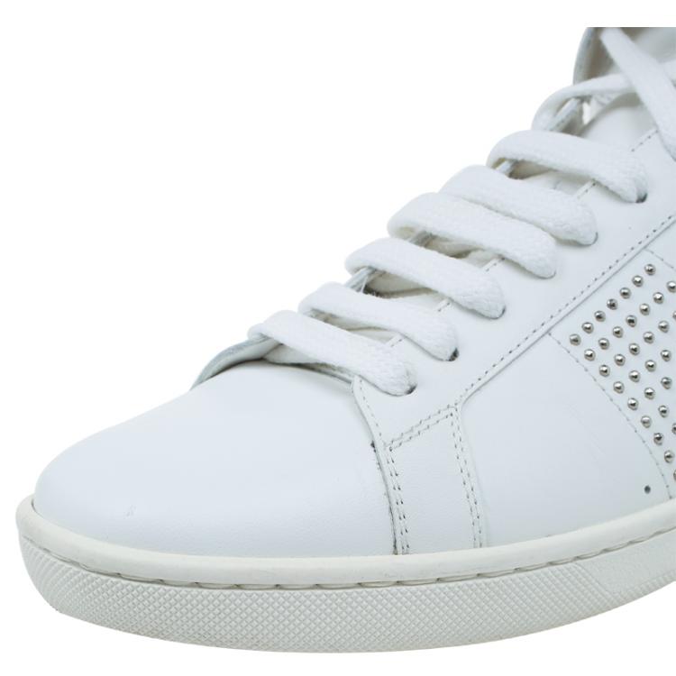 Pre Owned Saint Laurent Paris White Studded Leather High Top Sneakers Size 38