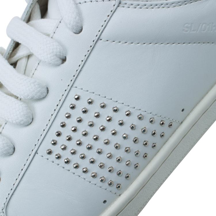 Pre Owned Saint Laurent Paris White Studded Leather High Top Sneakers Size 38