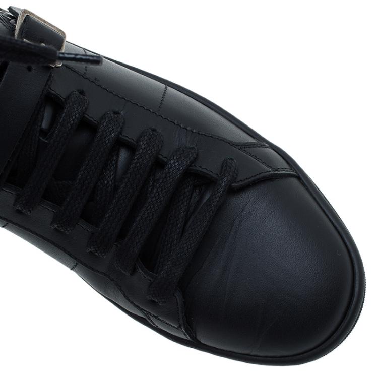 Pre Owned Saint Laurent Paris Black Spike Leather High Top Buckle Sneakers Size 39