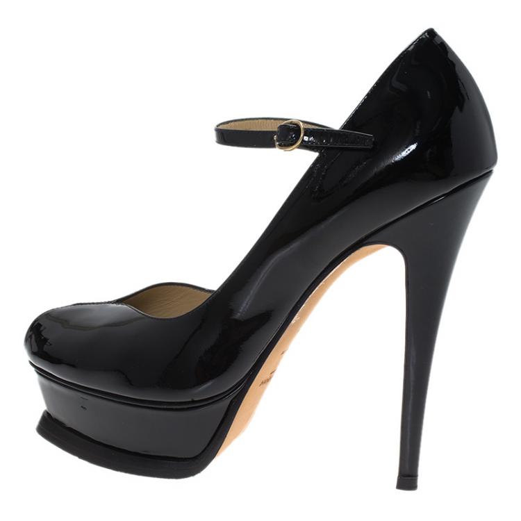 Pre Owned Saint Laurent Paris Black Patent Tribute Mary Jane Pumps Size 37