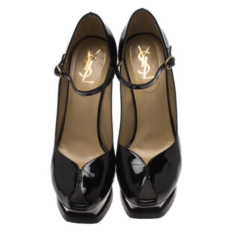 Pre Owned Saint Laurent Paris Black Patent Tribute Mary Jane Pumps Size 37