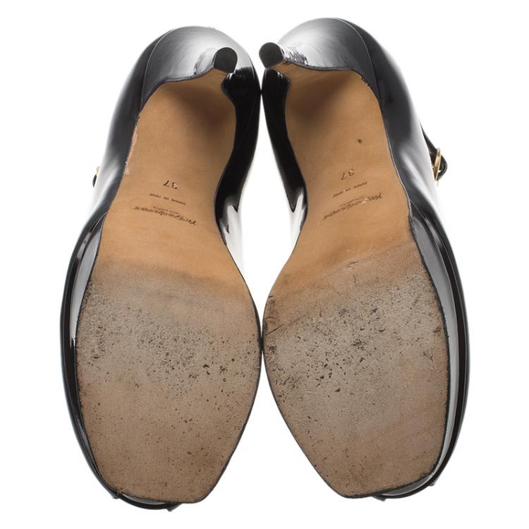 Pre Owned Saint Laurent Paris Black Patent Tribute Mary Jane Pumps Size 37