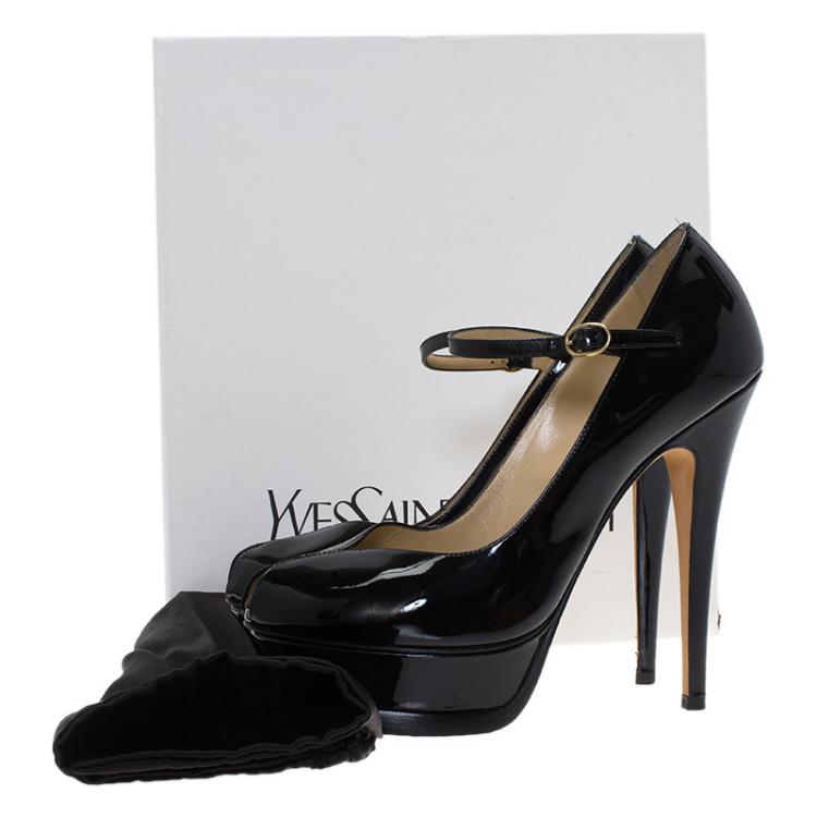 Pre Owned Saint Laurent Paris Black Patent Tribute Mary Jane Pumps Size 37