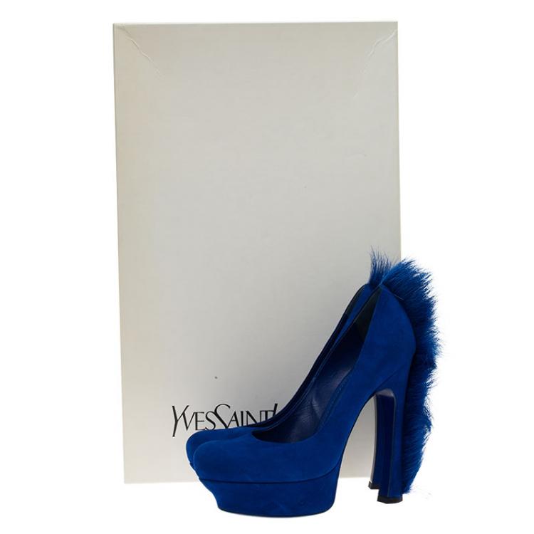 Pre Owned Saint Laurent Paris Blue Suede Mohawk Palais Platform Pumps Size 39