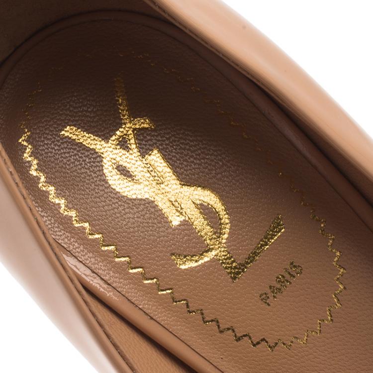 Pre Owned Saint Laurent Paris Beige Patent Pointed Pumps Size 39