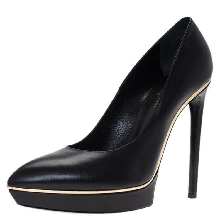 Pre Owned Saint Laurent Paris Black Leather Janis Platform Pumps Size 41