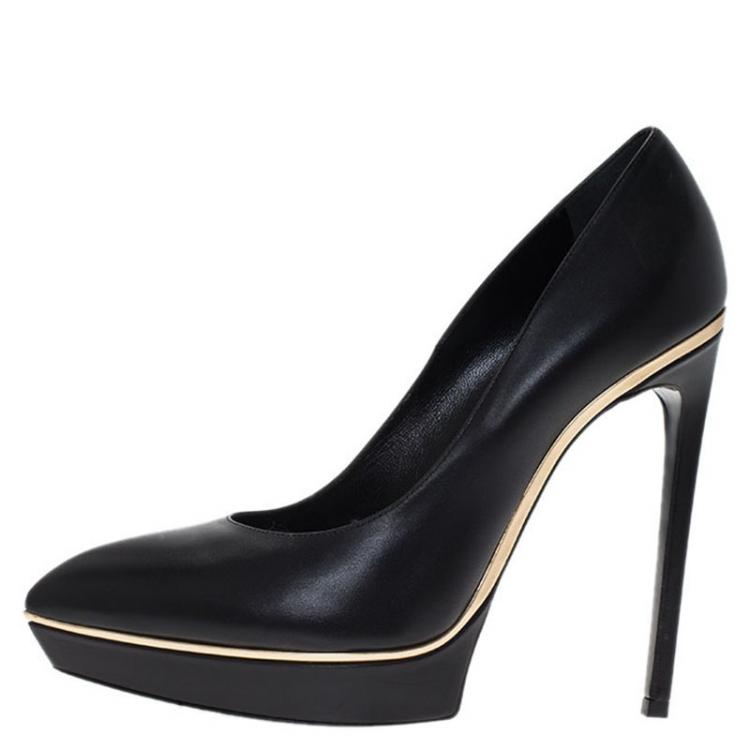 Pre Owned Saint Laurent Paris Black Leather Janis Platform Pumps Size 41