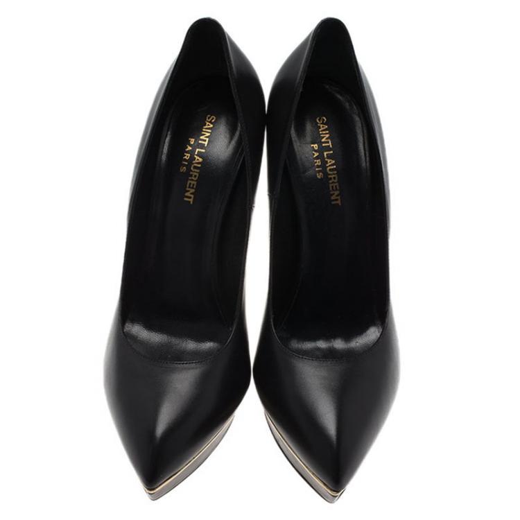 Pre Owned Saint Laurent Paris Black Leather Janis Platform Pumps Size 41