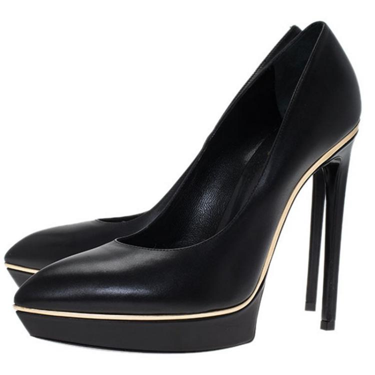 Pre Owned Saint Laurent Paris Black Leather Janis Platform Pumps Size 41