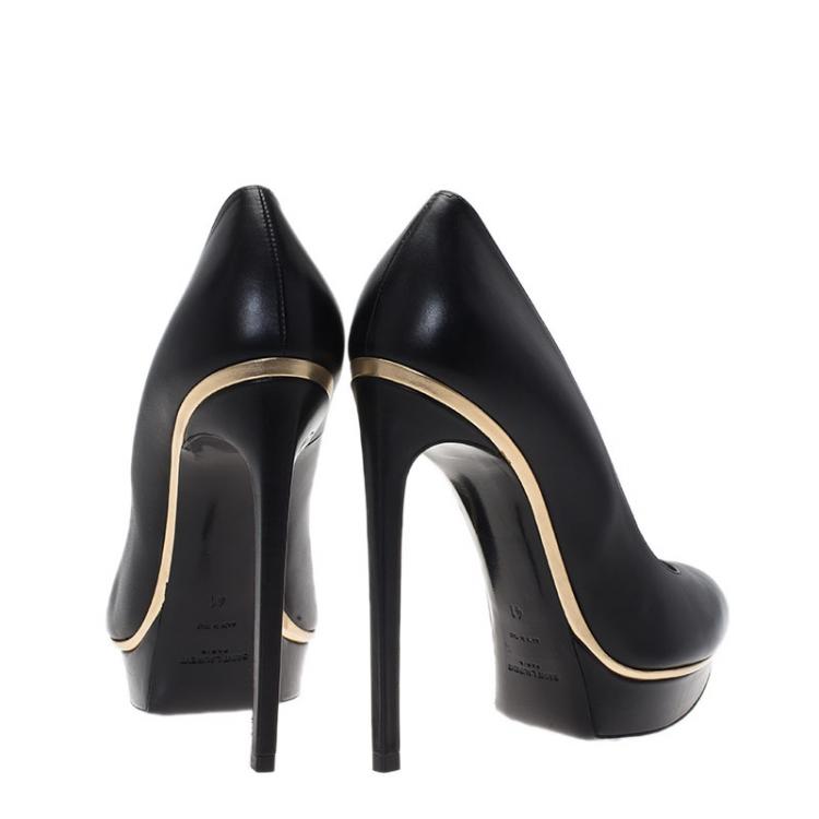Pre Owned Saint Laurent Paris Black Leather Janis Platform Pumps Size 41