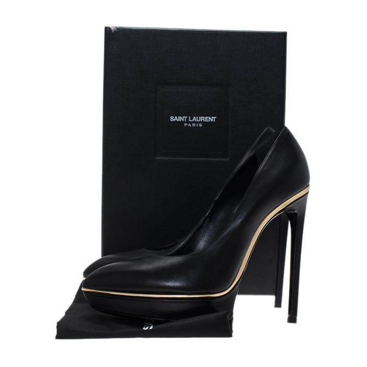 Pre Owned Saint Laurent Paris Black Leather Janis Platform Pumps Size 41