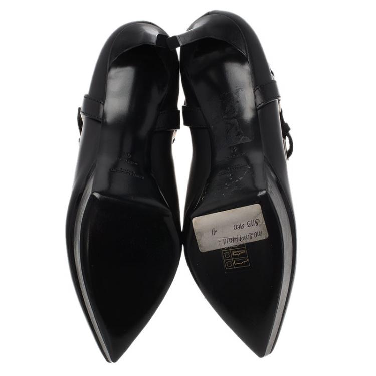 Pre Owned Saint Laurent Paris Black Leather Janis Harness Platform Ankle Boots Size 41
