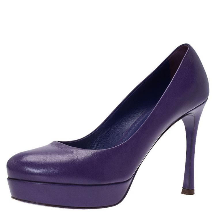 Pre Owned Saint Laurent Paris Purple Leather Palais Platform Pumps Size 39