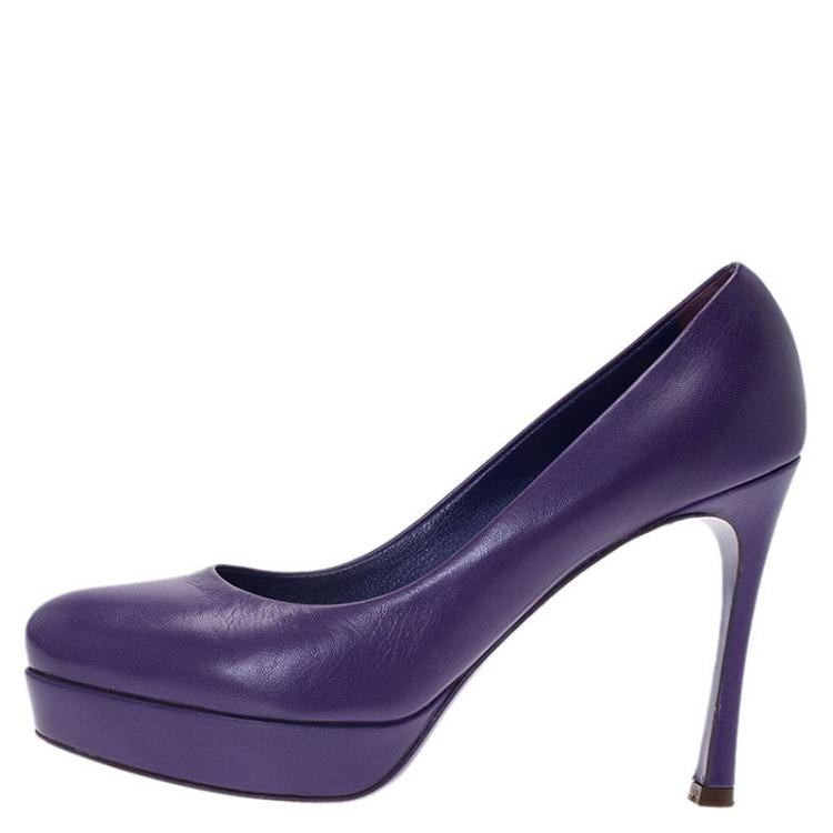 Pre Owned Saint Laurent Paris Purple Leather Palais Platform Pumps Size 39