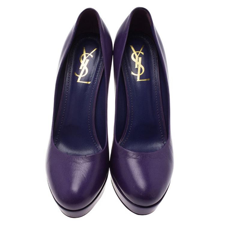 Pre Owned Saint Laurent Paris Purple Leather Palais Platform Pumps Size 39