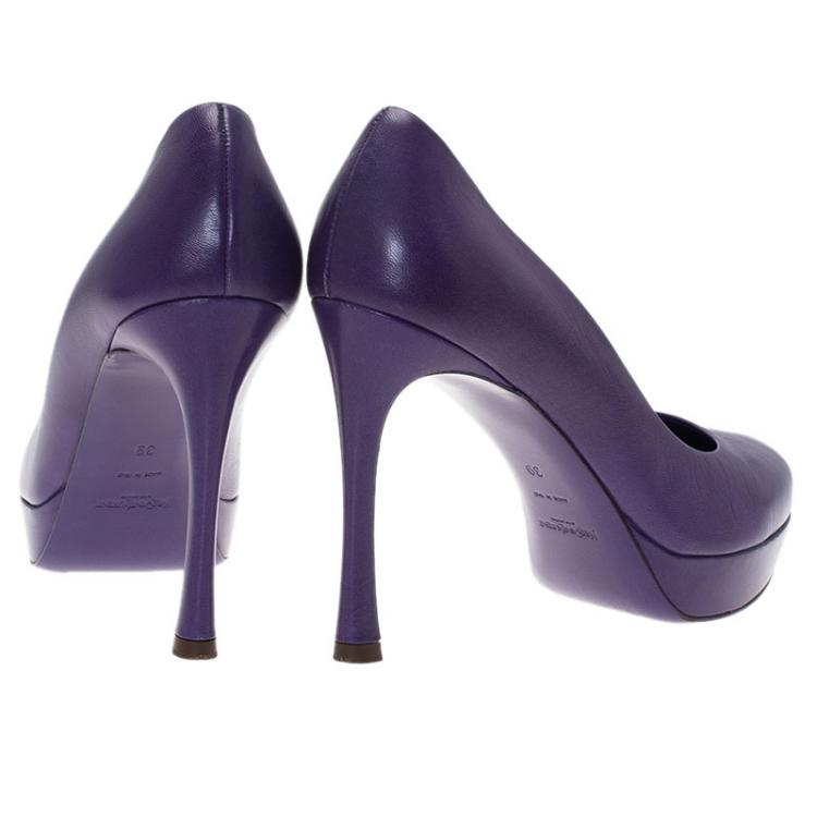 Pre Owned Saint Laurent Paris Purple Leather Palais Platform Pumps Size 39