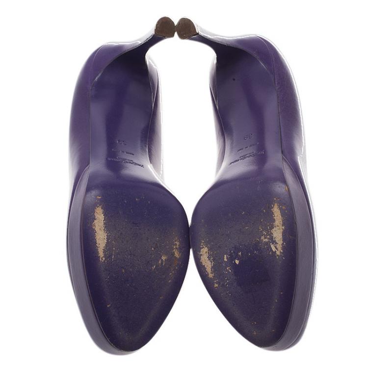 Pre Owned Saint Laurent Paris Purple Leather Palais Platform Pumps Size 39