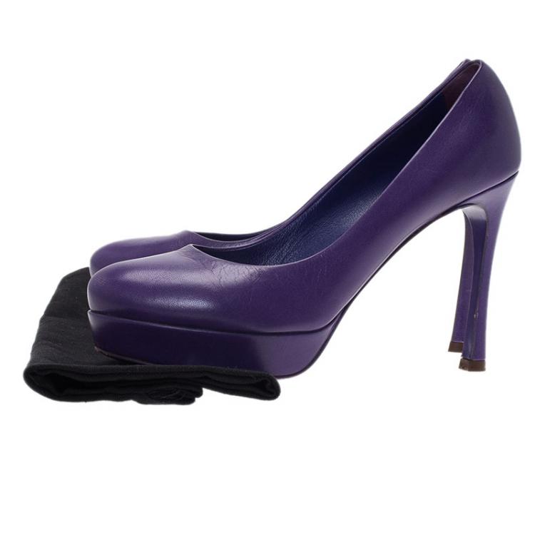 Pre Owned Saint Laurent Paris Purple Leather Palais Platform Pumps Size 39