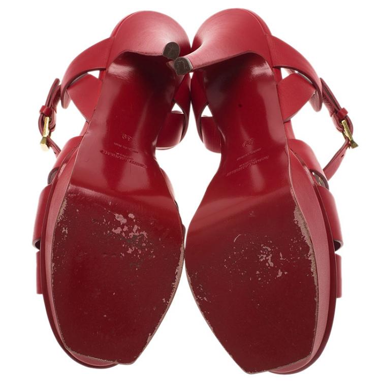 Pre Owned Saint Laurent Paris Red Leather Tribute Platform Sandals Size 39
