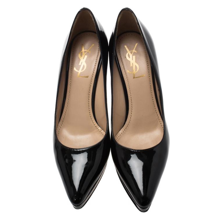 Pre Owned Saint Laurent Paris Black Patent Pointed Pumps Size 37
