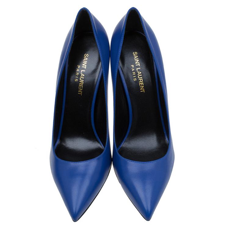 Pre Owned Saint Laurent Paris Blue Leather Pointed Toe Pumps Size 40