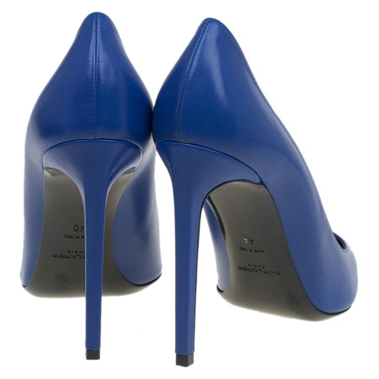 Pre Owned Saint Laurent Paris Blue Leather Pointed Toe Pumps Size 40
