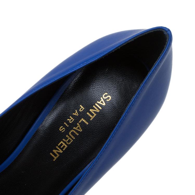 Pre Owned Saint Laurent Paris Blue Leather Pointed Toe Pumps Size 40