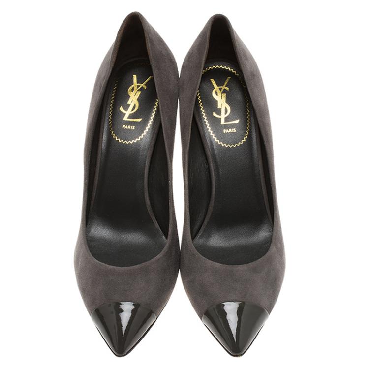 Pre Owned Saint Laurent Paris Grey Suede Opyum 80 Cap Toe Pumps Size 40