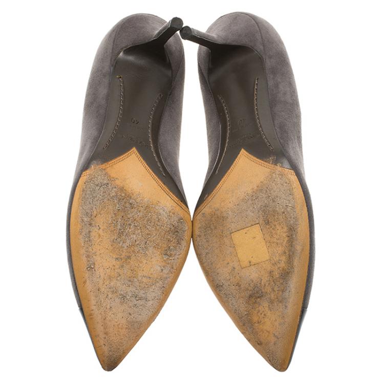 Pre Owned Saint Laurent Paris Grey Suede Opyum 80 Cap Toe Pumps Size 40