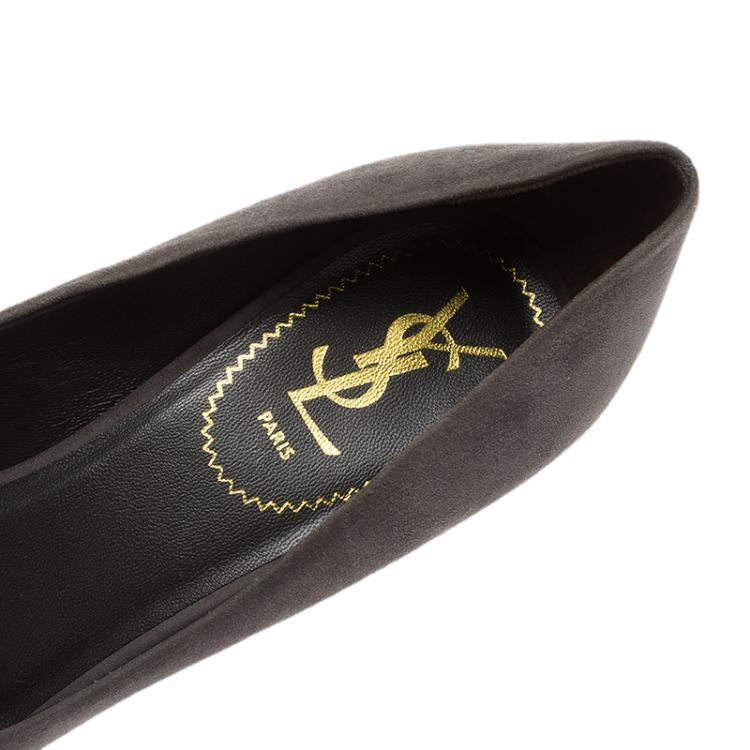 Pre Owned Saint Laurent Paris Grey Suede Opyum 80 Cap Toe Pumps Size 40