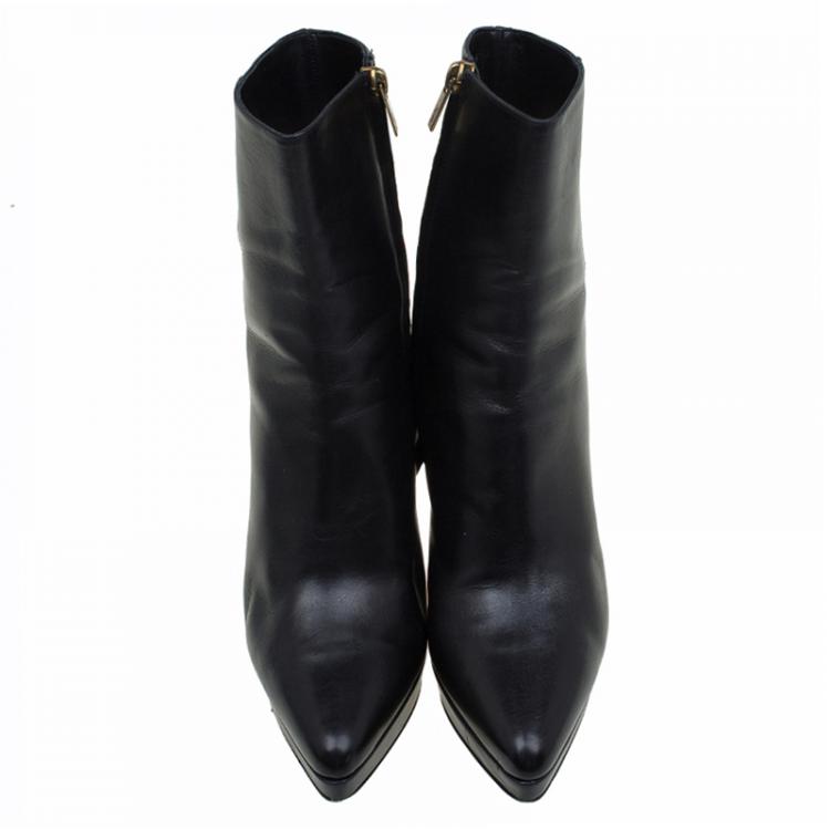 Pre Owned Saint Laurent Paris Black Leather Platform Ankle Boots Size 37.5