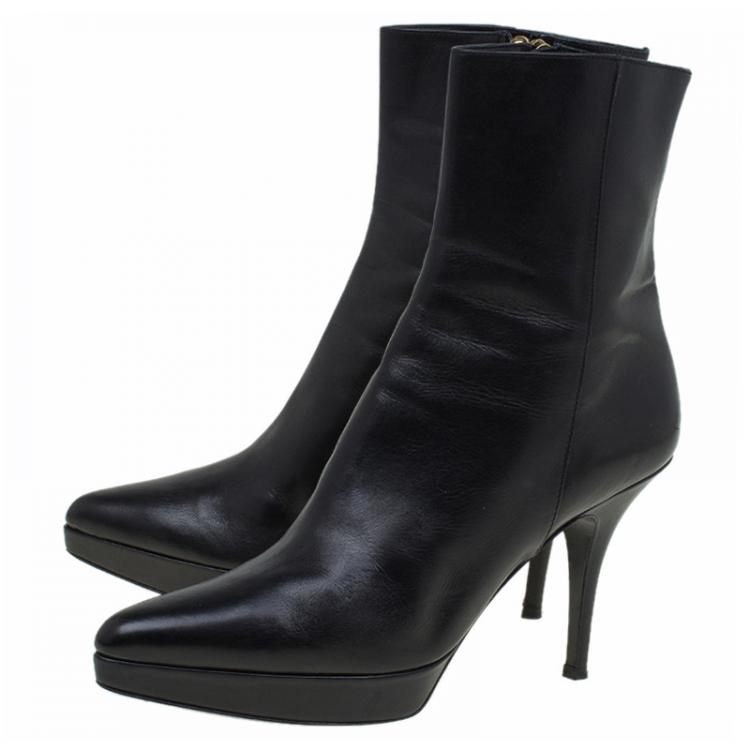 Pre Owned Saint Laurent Paris Black Leather Platform Ankle Boots Size 37.5
