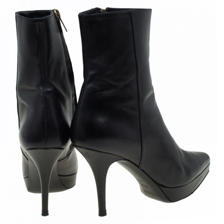 Pre Owned Saint Laurent Paris Black Leather Platform Ankle Boots Size 37.5