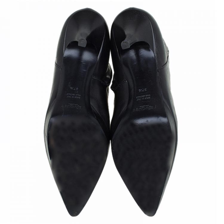 Pre Owned Saint Laurent Paris Black Leather Platform Ankle Boots Size 37.5