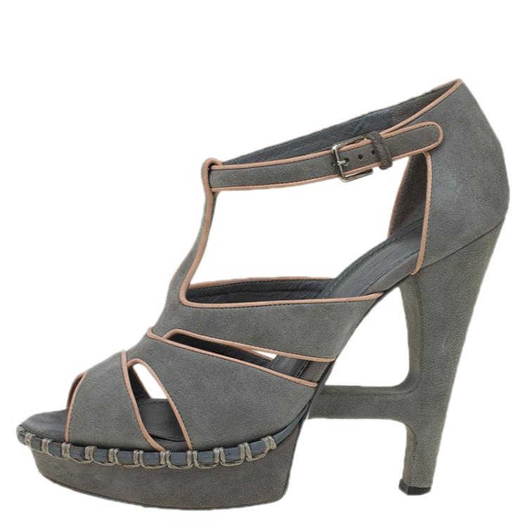 Pre Owned Saint Laurent Paris Grey Suede Platform Sandals Size 38.5