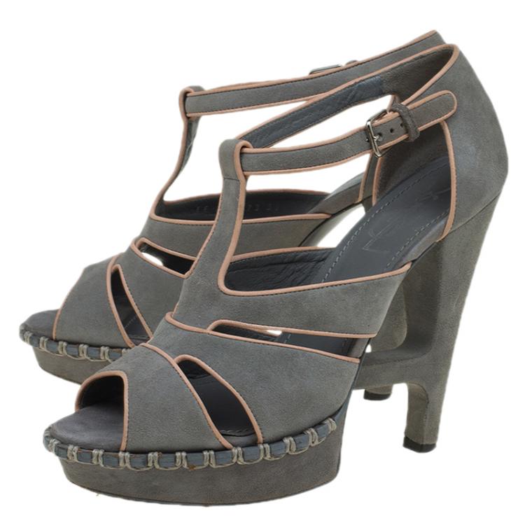 Pre Owned Saint Laurent Paris Grey Suede Platform Sandals Size 38.5