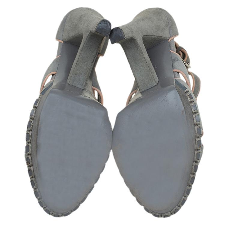 Pre Owned Saint Laurent Paris Grey Suede Platform Sandals Size 38.5