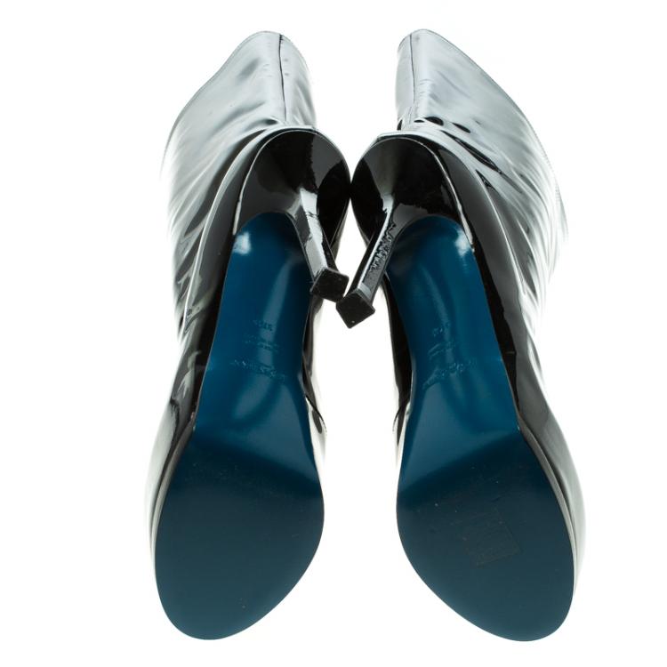 Pre Owned Saint Laurent Paris Black Patent Leather Tribtoo 105 Platform Ankle Boots Size 37.5