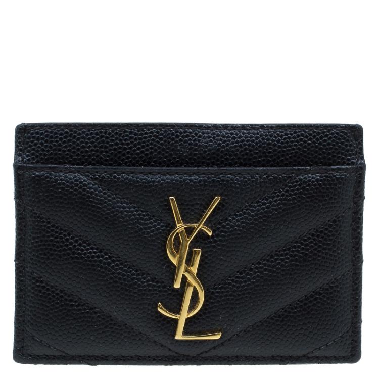 Pre Owned Saint Laurent Paris Black Quilted Leather Logo Card Holder