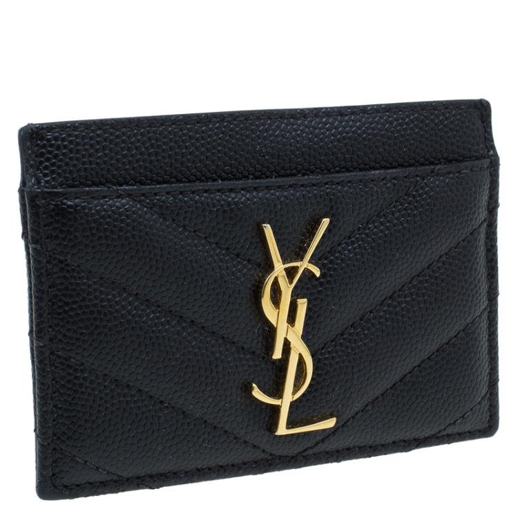 Pre Owned Saint Laurent Paris Black Quilted Leather Logo Card Holder